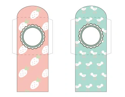 Cute spring printable tea bag wrappers. One has strawberries and the other has ducklings.