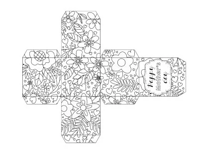 A small printable gift box to color featuring a floral pattern and text "Happy Mother's Day"