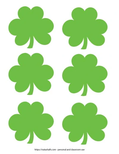Six green shamrock templates on one page