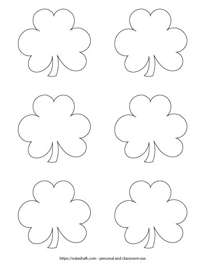 Six small shamrock outlines on one page
