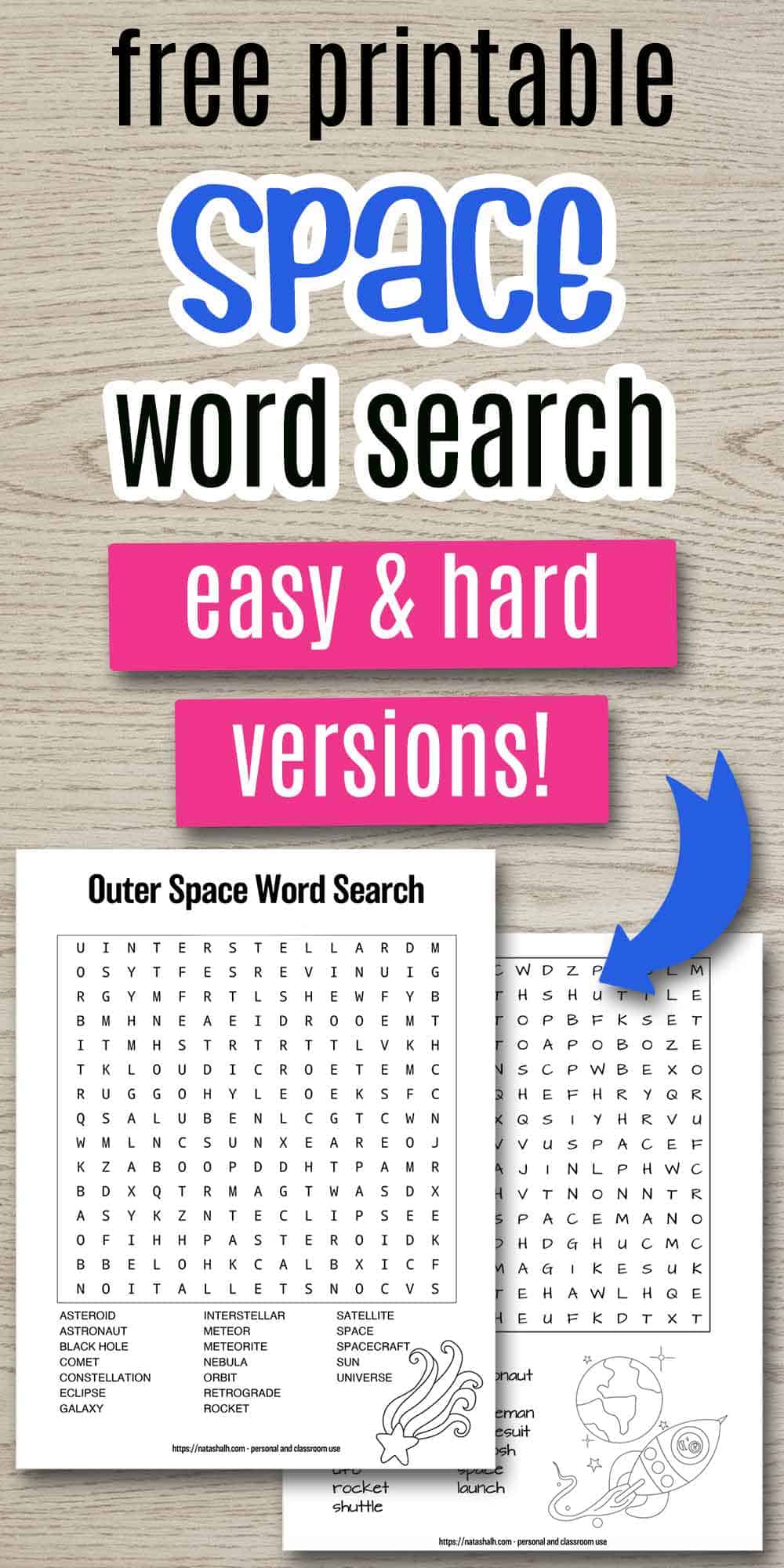 Free Printable Outer Space Word Search (easy & hard versions!) - The ...