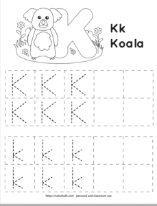 Free Printable Letter K Tracing Worksheet (with a cute koala!) - The ...