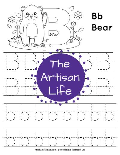 letter-b-tracing--bear with dotted letter b's to trace