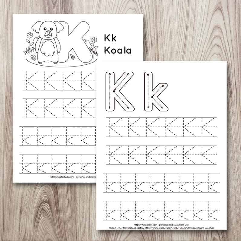 free printable letter k tracing worksheet with a cute koala the artisan life