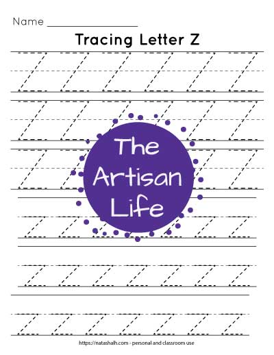 Letter z tracing practice printable with three lines each of uppercase and lowercase z's in a dotted font to trace