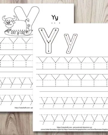 two letter y tracing printables with uppercase and lowercase letter y's to trace