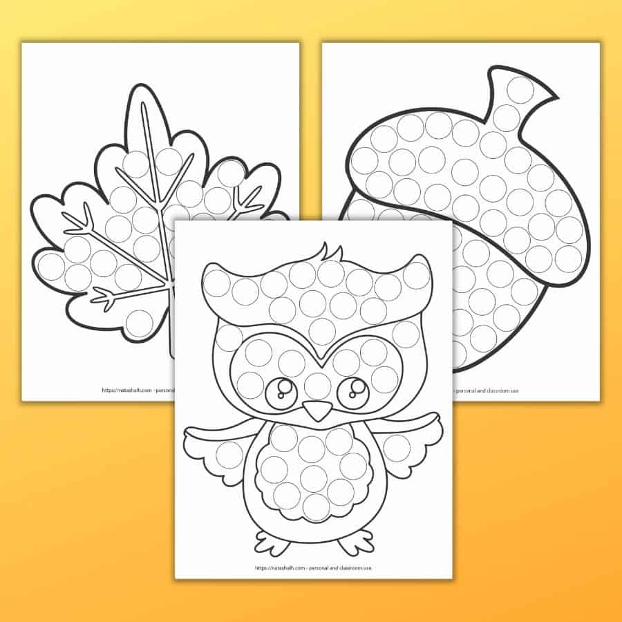 Fall Time Activities - Do-A-Dot Coloring Pages - Dot Marker Activity Sheets