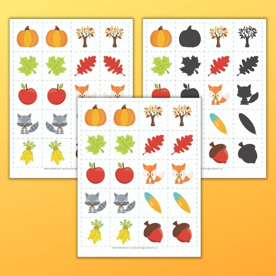 free printable fall matching game for toddlers preschoolers the artisan life