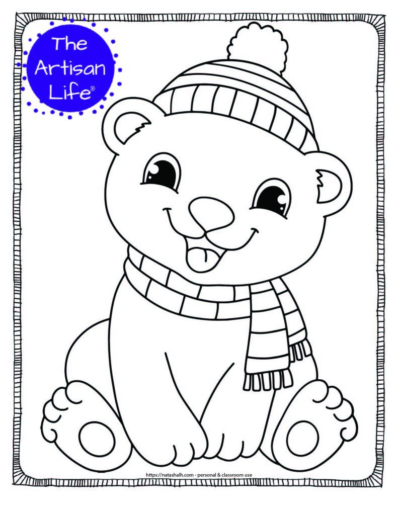 Polar Bear coloring book for kids-Winter Animals-Christmas