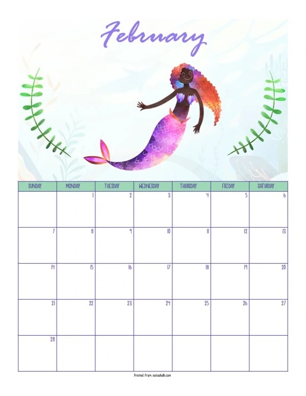 Free Printable Mermaid 2021 Calendar for an Amazing Year - The Artisan Life