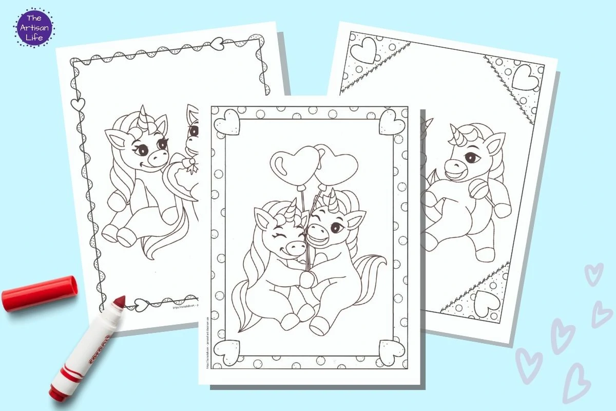 unicorn valentine's day coloring pages