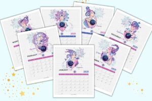 2021 Free Printable Monthly Calendar Pages - Astrology/Zodiac Theme ...