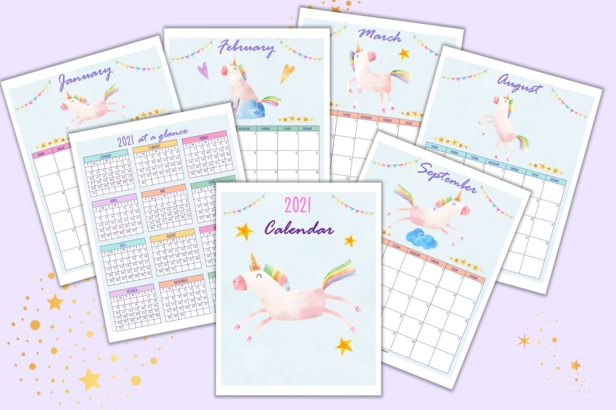 Free Printable Unicorn 2021 Calendar for a Magical Year - The Artisan Life