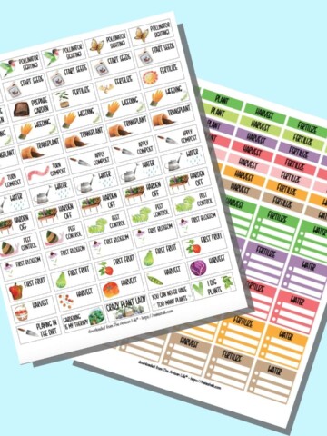 two pages of free printable garden planner stickers for Happy Planner and Erin Condren