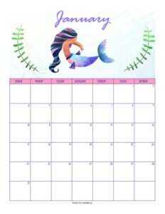 Free Printable Mermaid 2021 Calendar for an Amazing Year - The Artisan Life