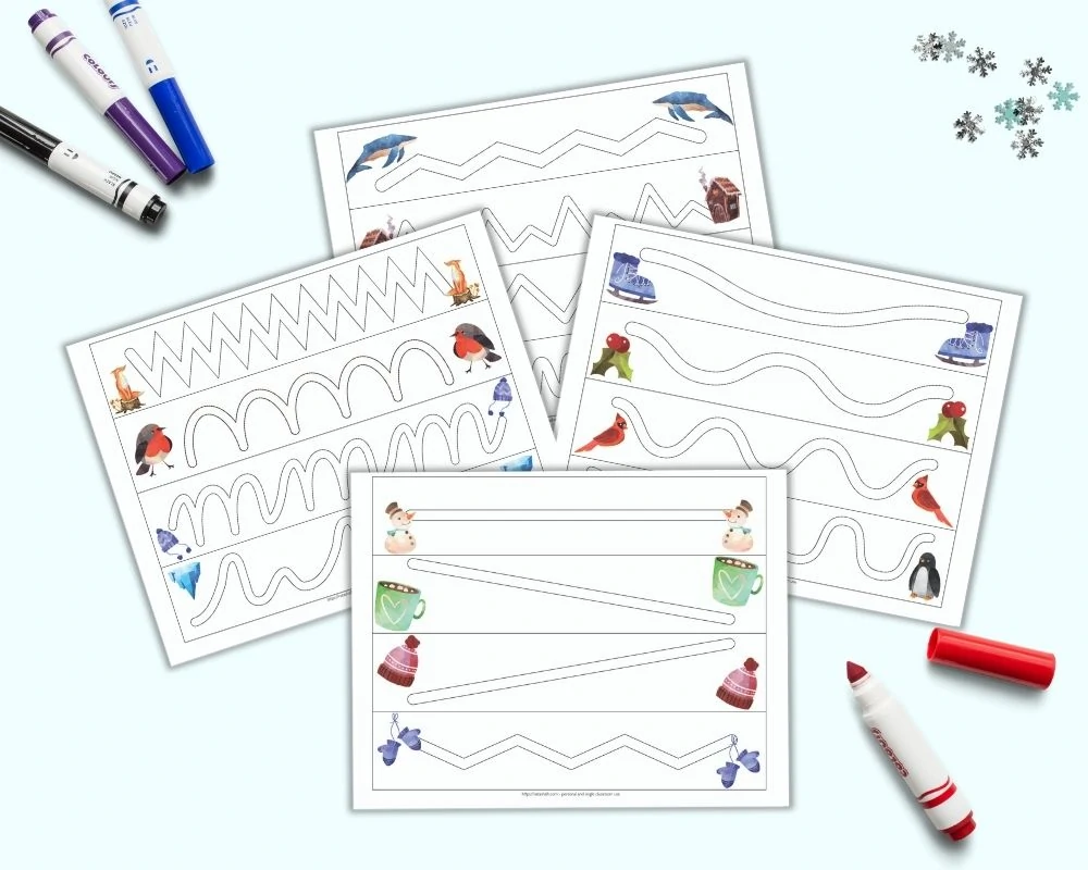 free printable winter trace in the path prewriting practice pages the artisan life