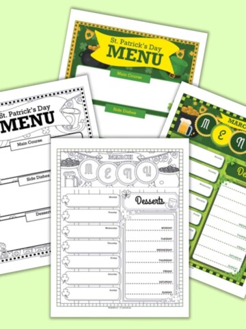 a preview of four printable March menu planner pages