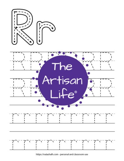 letter r tracing page with correct letter formation graphics