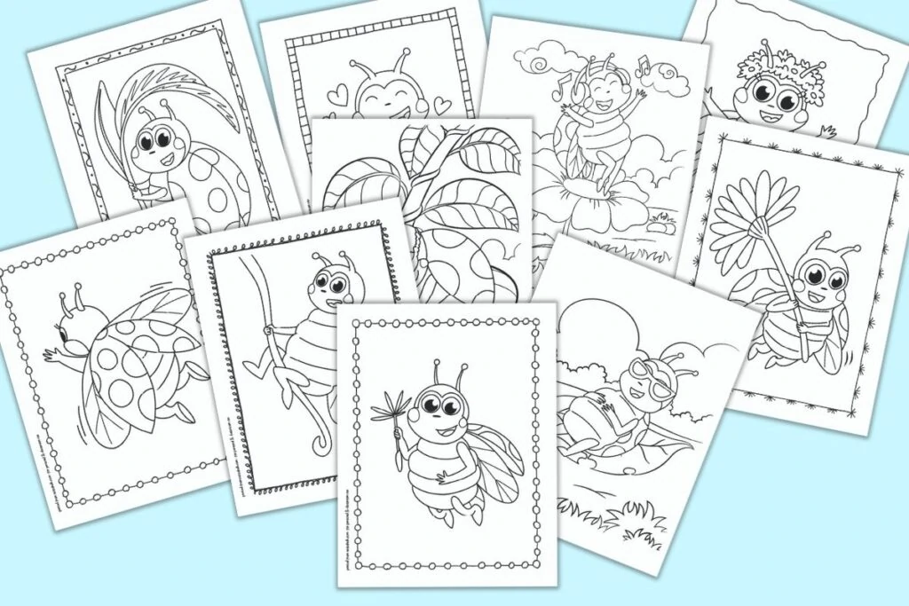 cartoon ladybugs and flowers coloring pages