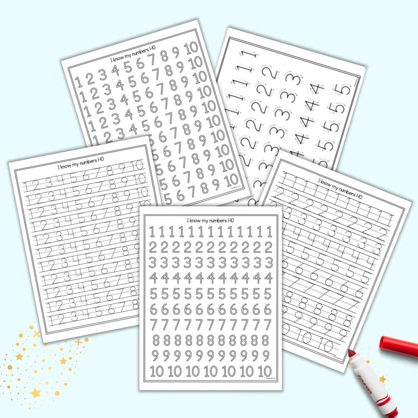 Tracing Numbers Worksheets 1 10