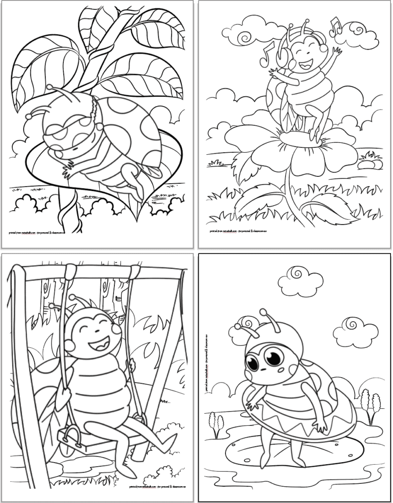 cartoon ladybugs and flowers coloring pages