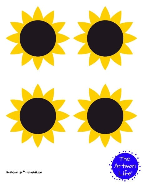 A page with four medium colored sunflowers with flowers only, no stem