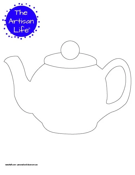 One large teapot template in the middle of a page. The teapot would be 8" wide if printed.