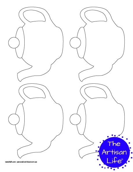 Four medium sized teapot templates on a single page