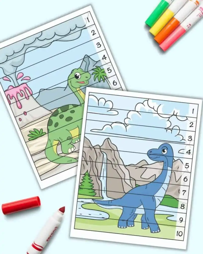 free printable dinosaur number building puzzles the artisan life