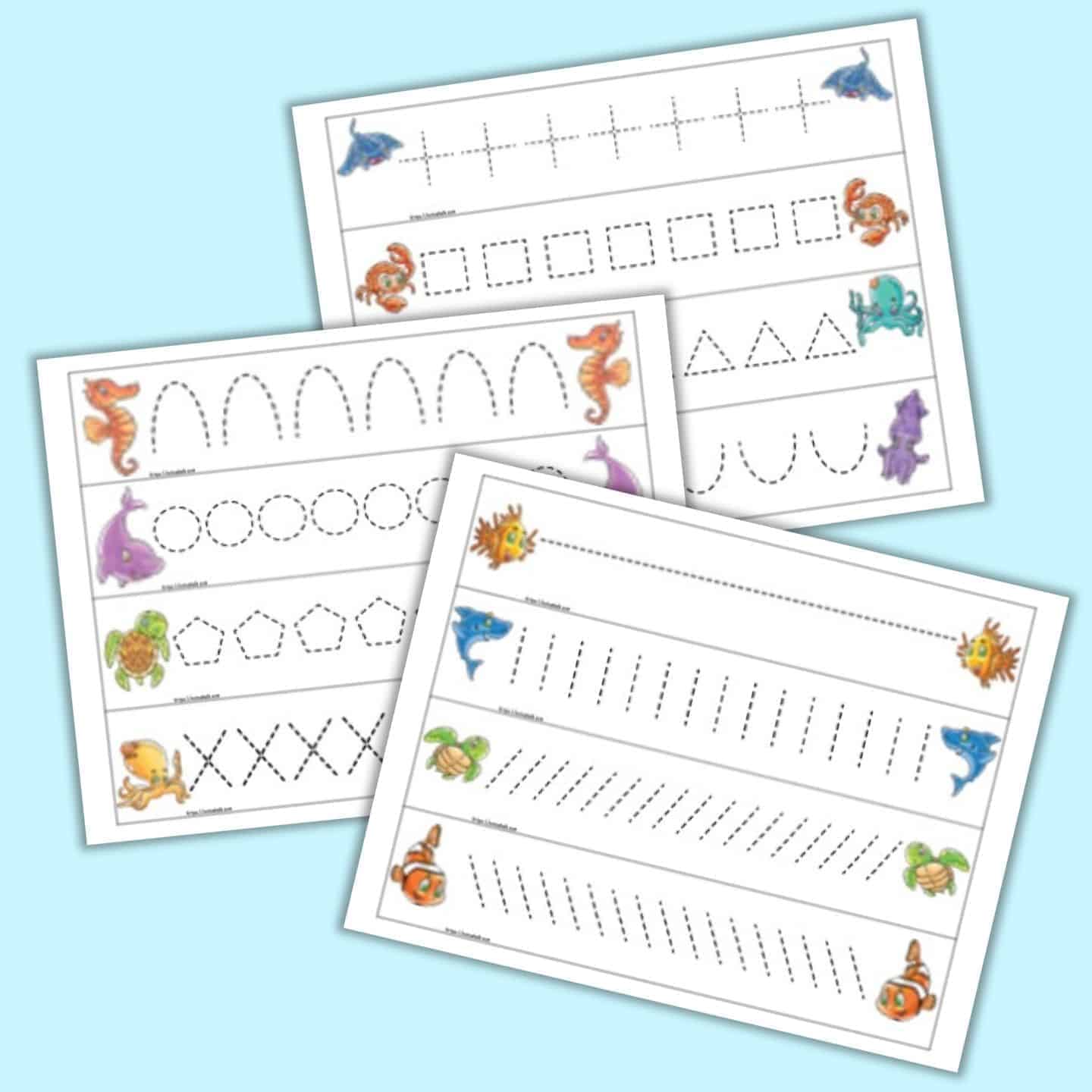 Summer Beach Pre-writing Line Tracing Handwriting Practice Busy Bag Cards Worksheets  Toddler Prek Kindergarten Ocean Fish Busy Book 