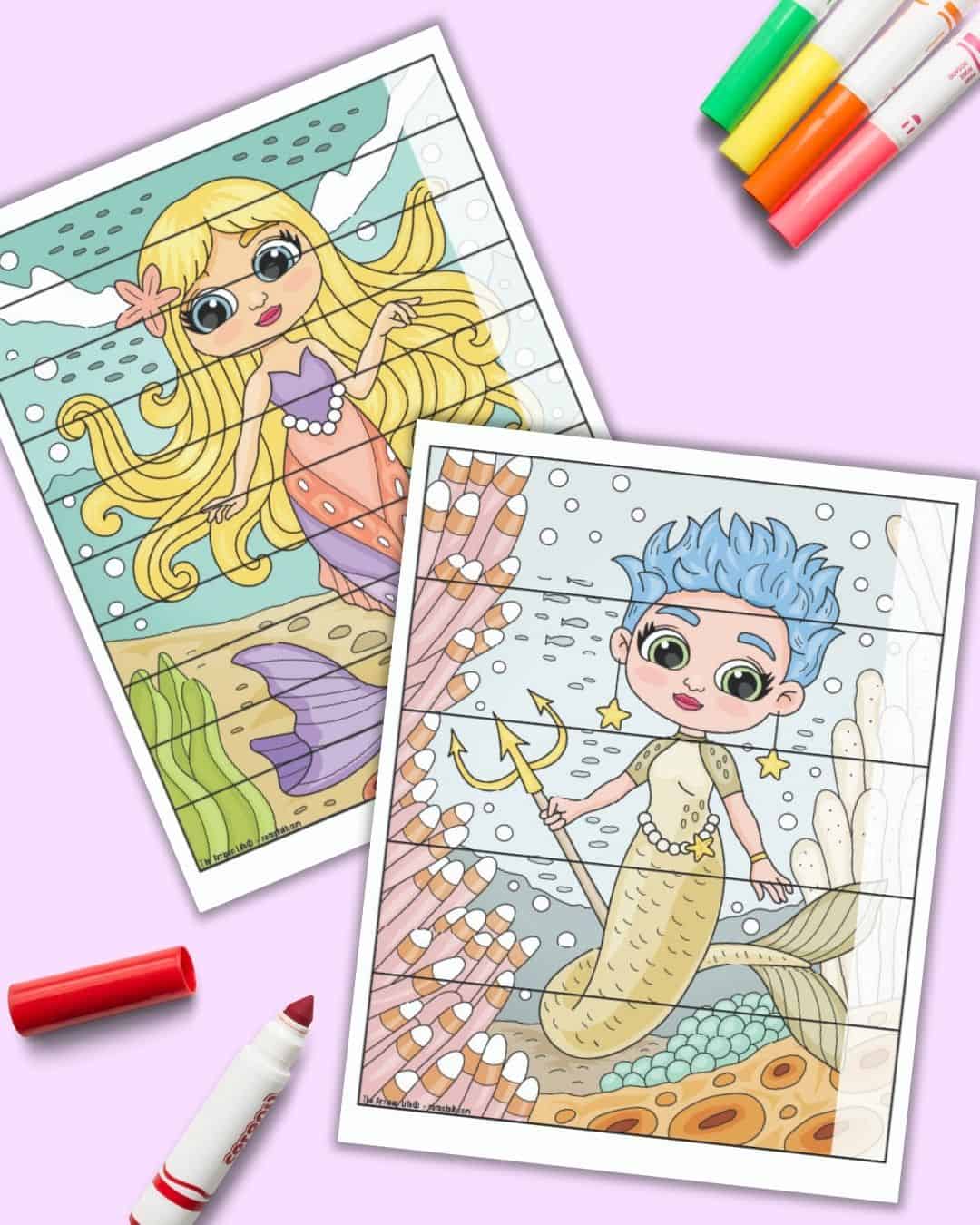 Free Printable Mermaid Number Building Puzzles - The Artisan Life
