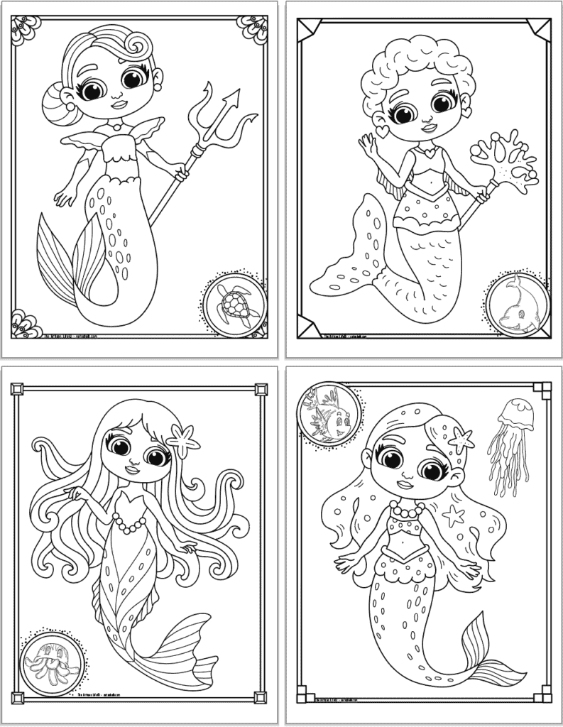 coloring pages of pretty mermaids