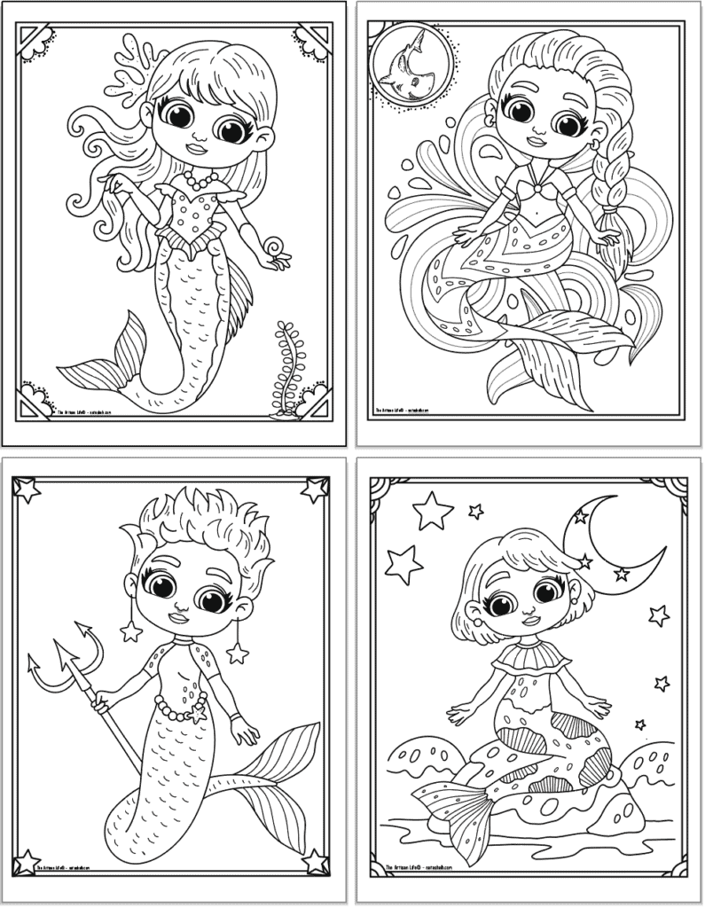 detailed mermaid coloring pages for kids