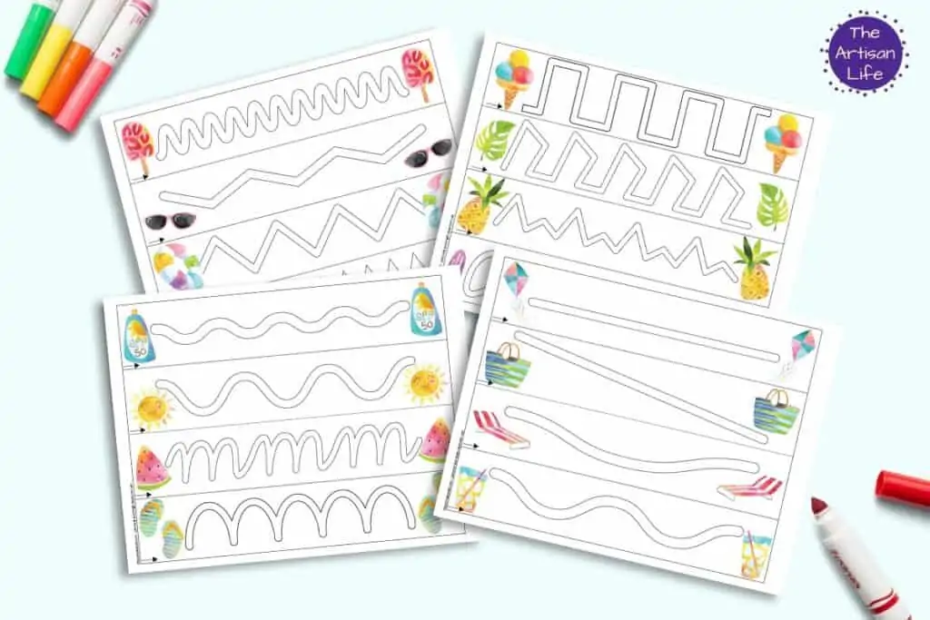 free printable summer theme prewriting practice tracing paths for toddlers preschoolers the artisan life