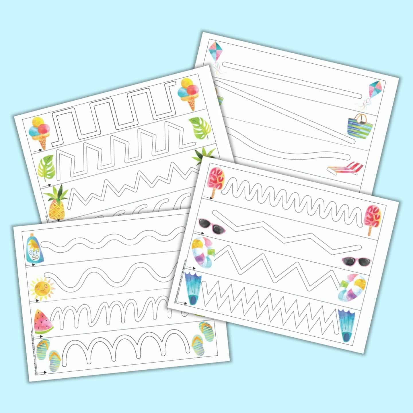 free printable summer theme prewriting practice tracing paths for toddlers preschoolers the artisan life