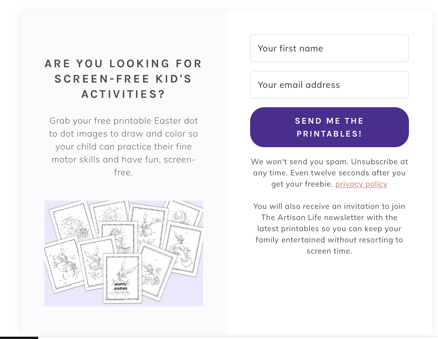 a preview of opt-in box for easter dot to dot printables