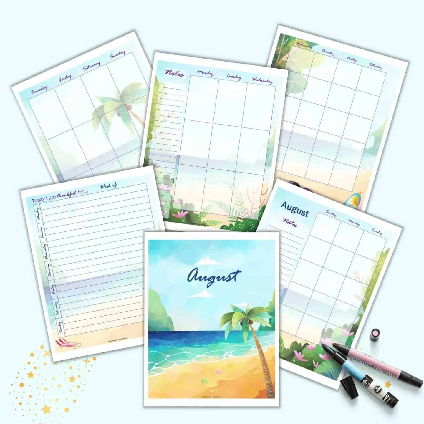 Lavender theme; 32 A5 planner pages plus themed stickers! June 2021 Bullet Journal printables bundle