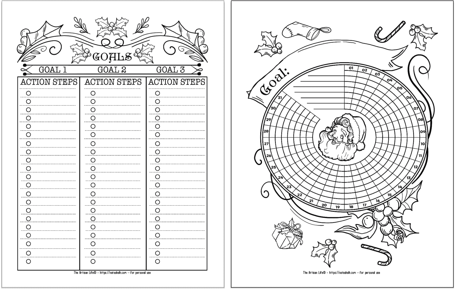 Santa themed goals tracker and habit tracker