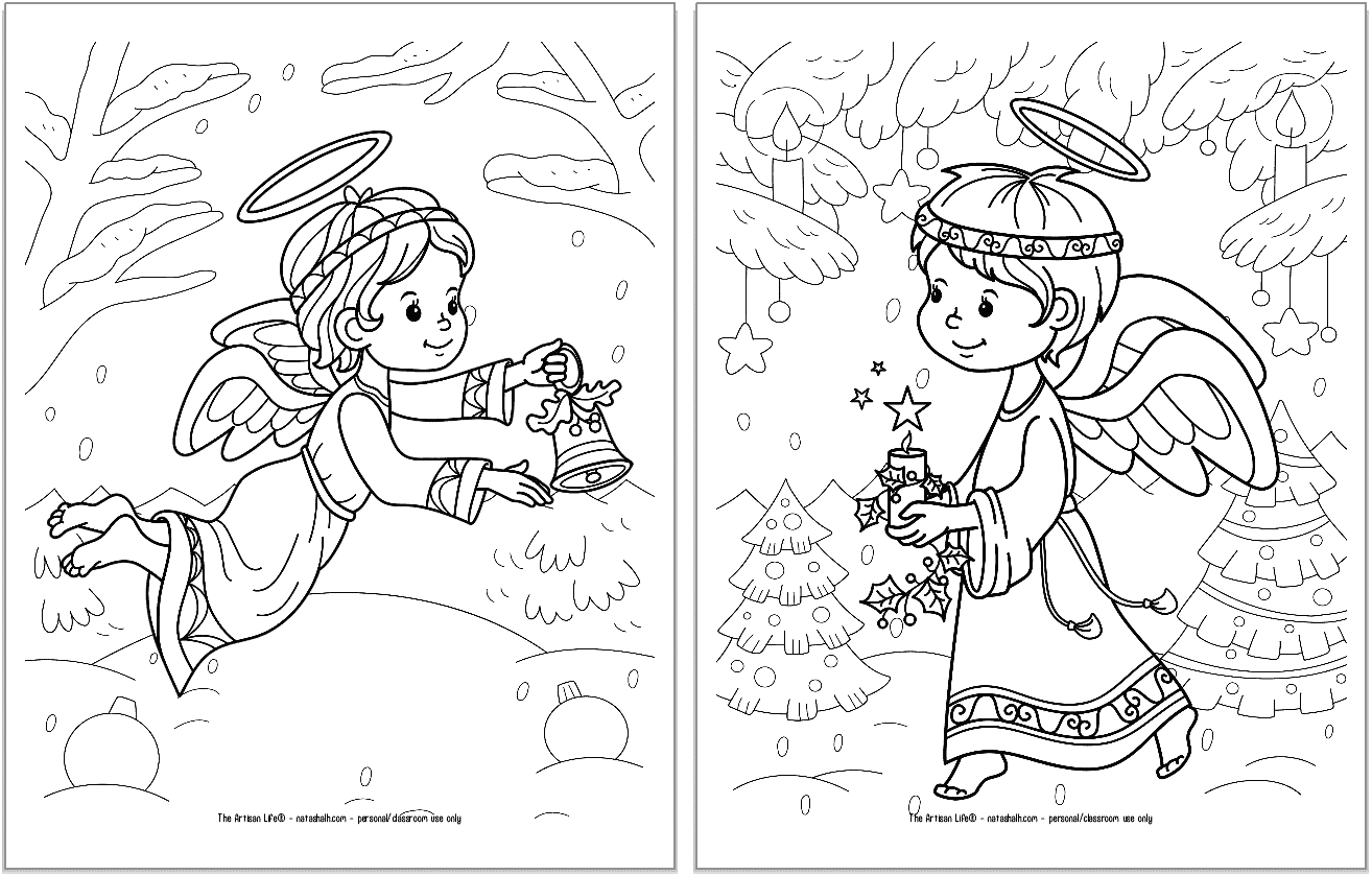 Free Printable Christmas Angel Coloring Pages for Kids - The Artisan Life