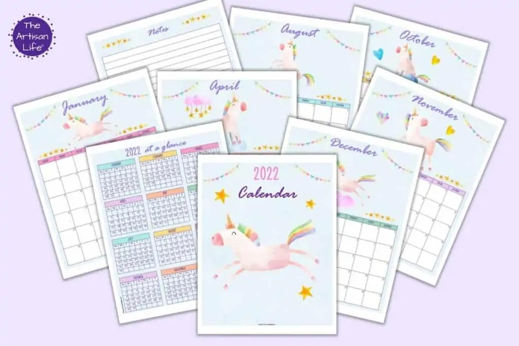 free printable 2022 unicorn calendar the artisan life