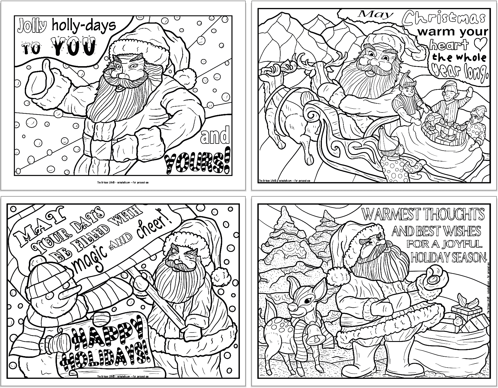 15+ Free Printable Santa Coloring Pages for Adults - The Artisan Life