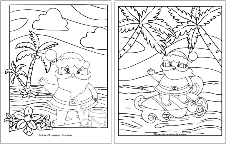 Free Printable Beach Santa Christmas Coloring Pages (Hawaiian Christmas ...