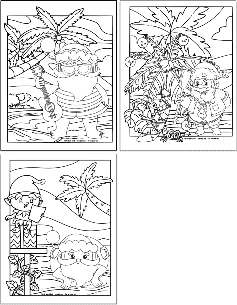 Free Printable Beach Santa Christmas Coloring Pages (Hawaiian Christmas ...