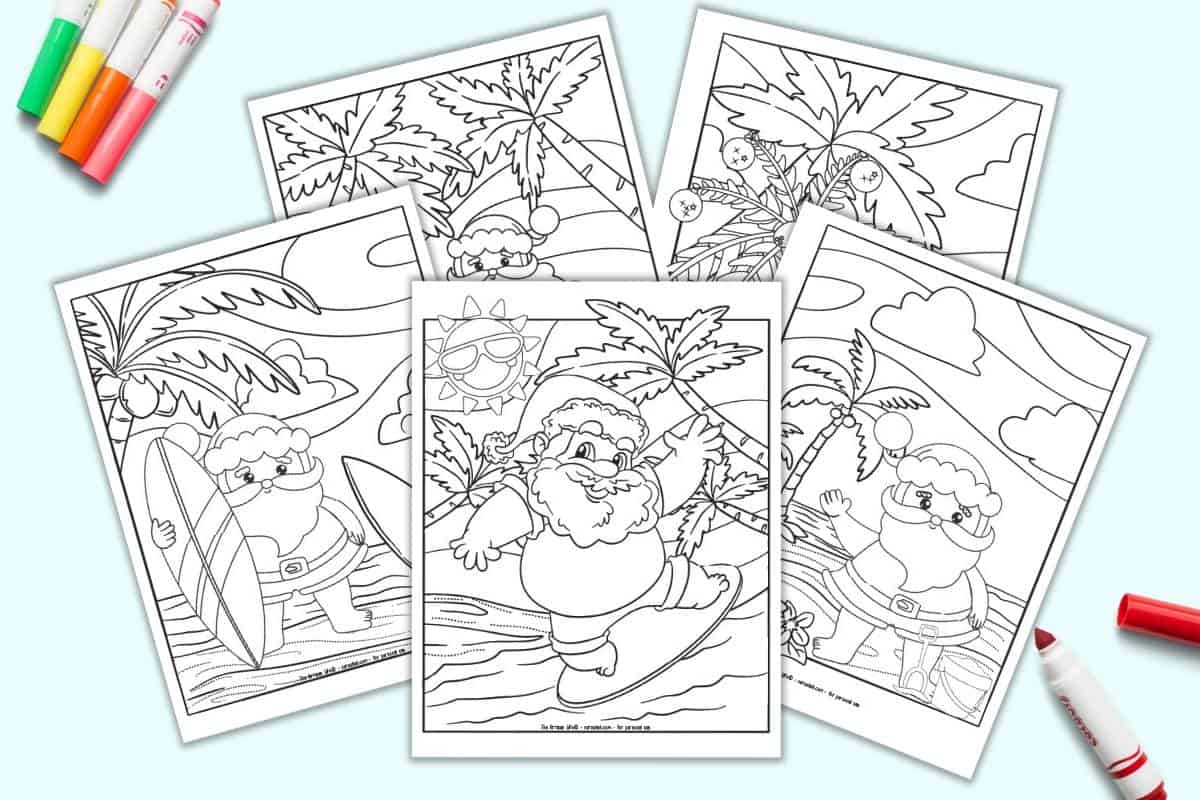 Free Printable Beach Santa Christmas Coloring Pages (Hawaiian Christmas ...