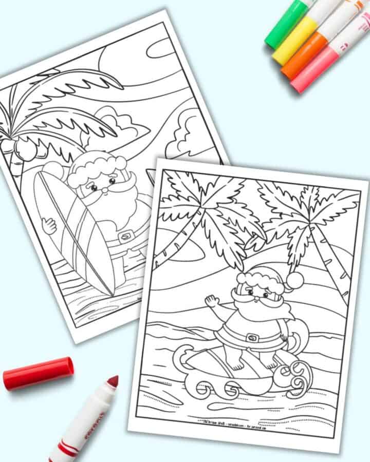 Free Printable Beach Santa Christmas Coloring Pages (Hawaiian Christmas