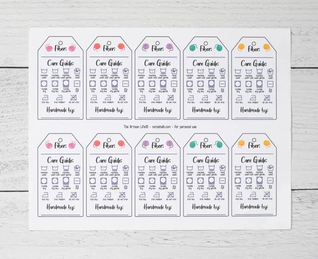 free printable handmade washing care tags the artisan life