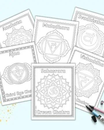 A preview of seven chakra mandala coloring pages