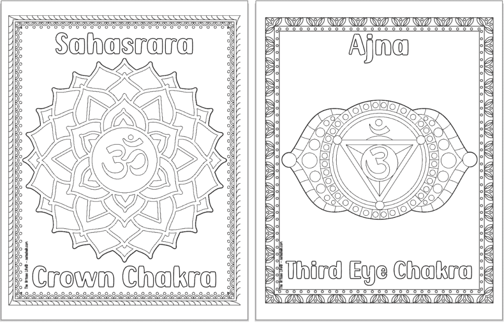 Coloring pages for the crown chakra and third eye chakra