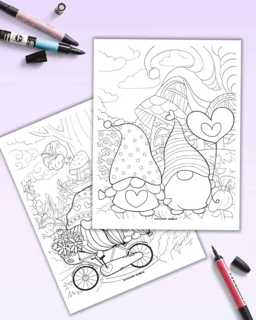 A preview of two-name Valentine's Day coloring pages on a purple background 