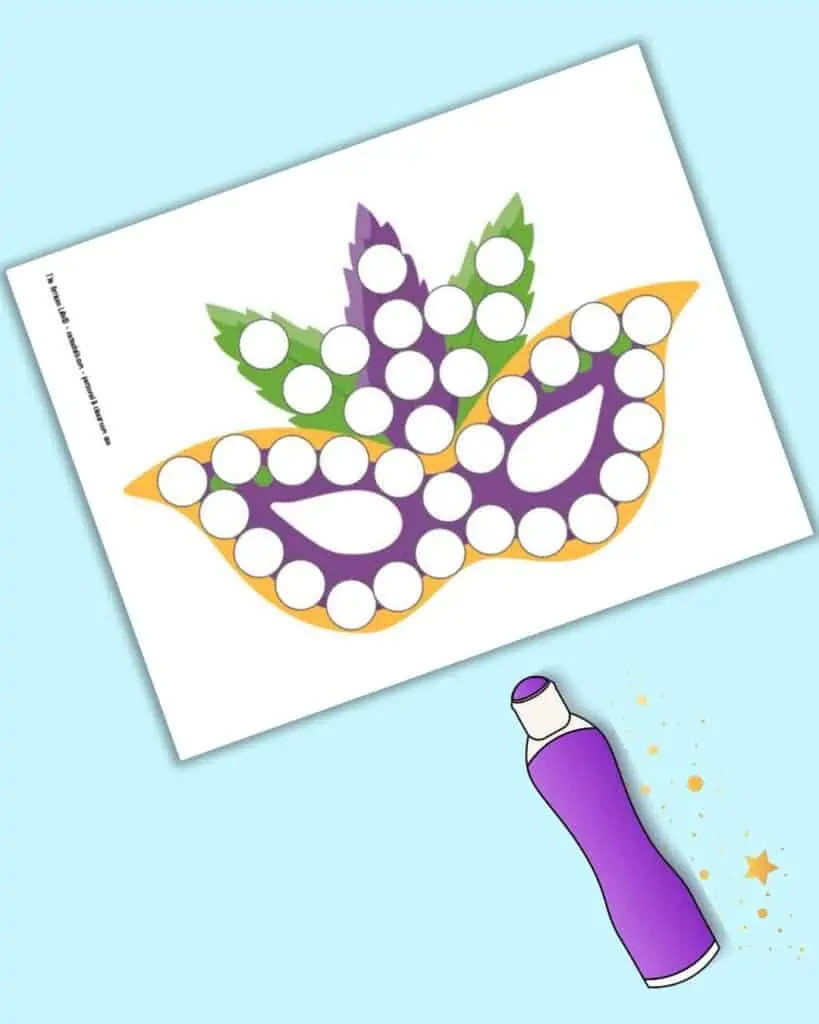 A preview of a Mardi Gras dot marker coloring pages with a dauber marker